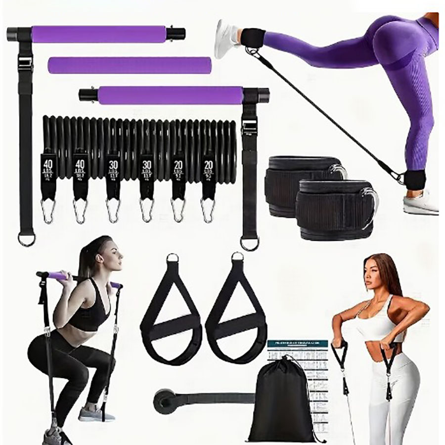 Home Gym Outfit - 180 lbs weerstandsbanden met verstelbare Pilates-stang,