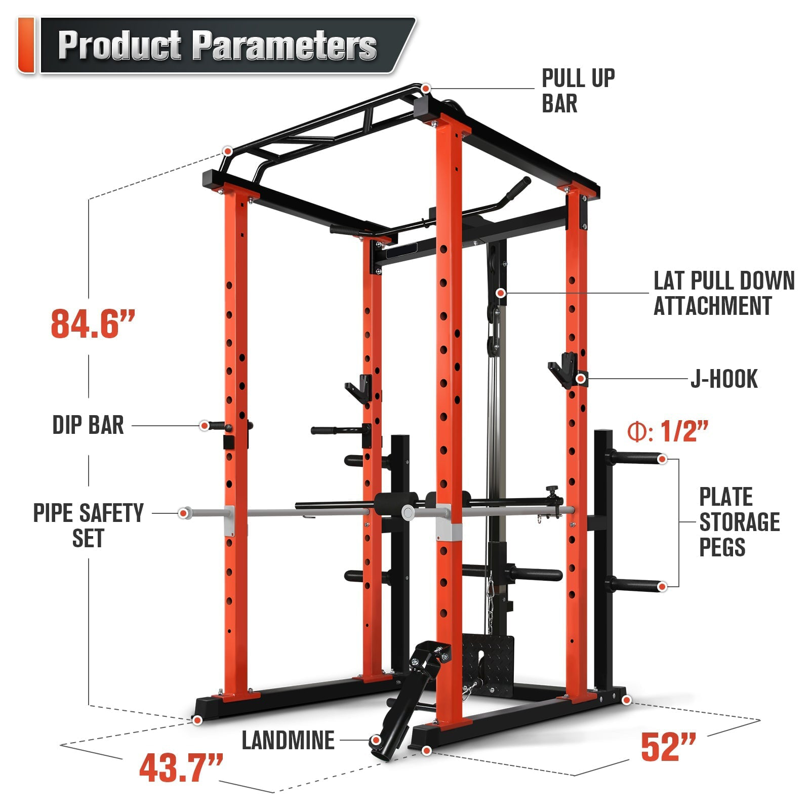 Squat Rack Power - Commerciële multifunctionele krachtcage homegym met pulldown