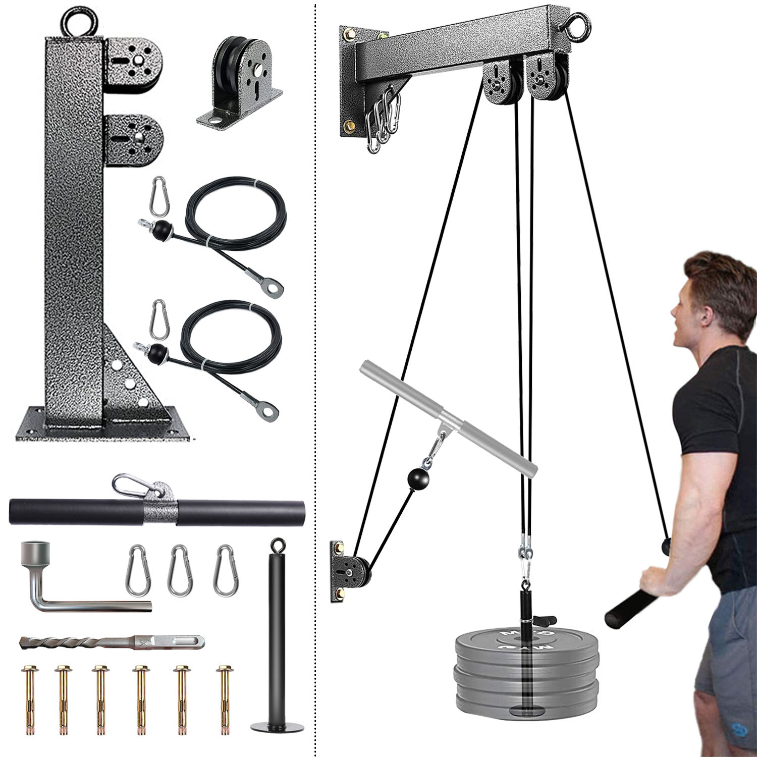 Pulley Home Gym - Fitness wandgemonteerd katrolsysteem, gewichtskabelkatrolsysteem, geschikt voor