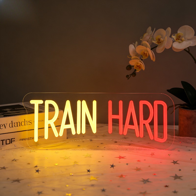Home Gym Yellow - Train Hard Geel Rood LED Neonbord