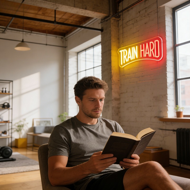 Train Hard Geel Rood LED Neonb - Home Gym Yellow recensie en prijs